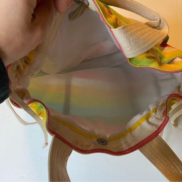 O’ Neill striped colorful rainbow Kelly green beach bag canvas tote - Picture 5 of 12